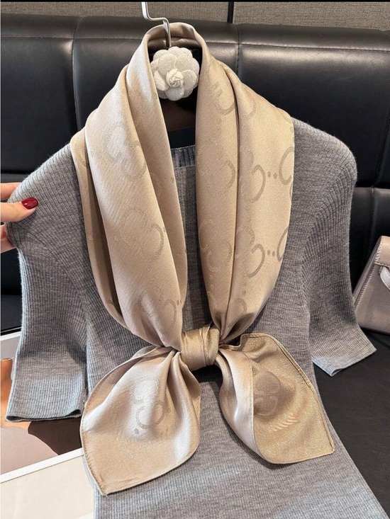 Accessories - Luxury Letter Print Bandana Headband Shawl Sun Protection Satin Scarf Elegant